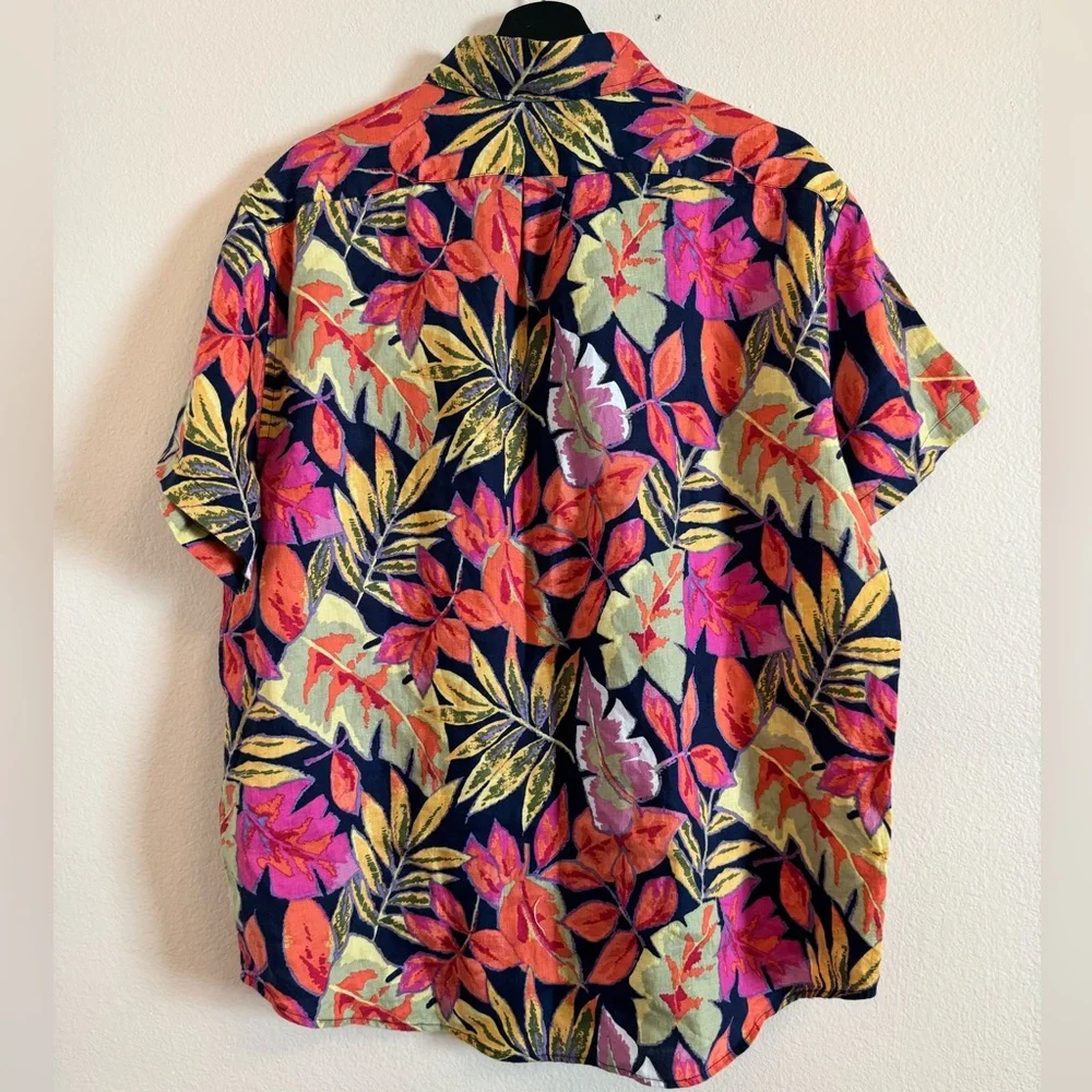 J.crew Classic Short-sleeve 100% linen shirt in tropical print Hawaii beach